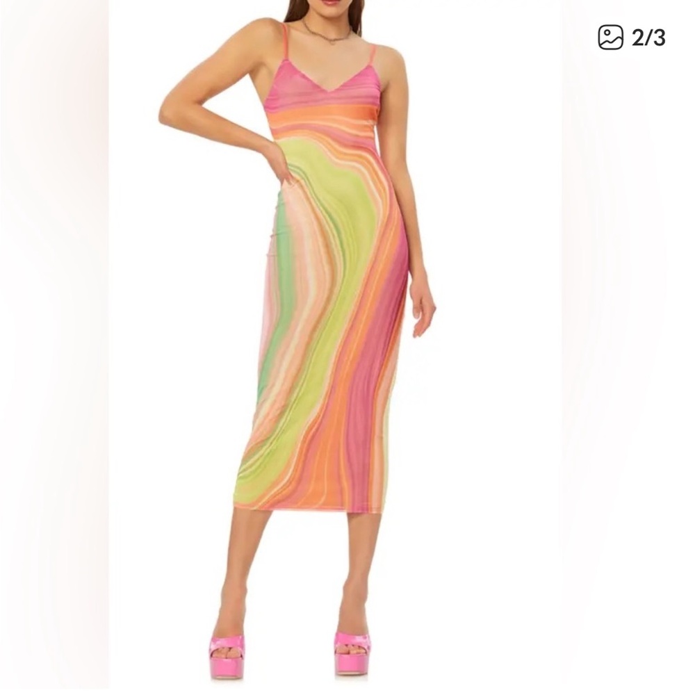 AFRM Wavy Multicolor Strappy Midi Dress - Picture 2 of 3